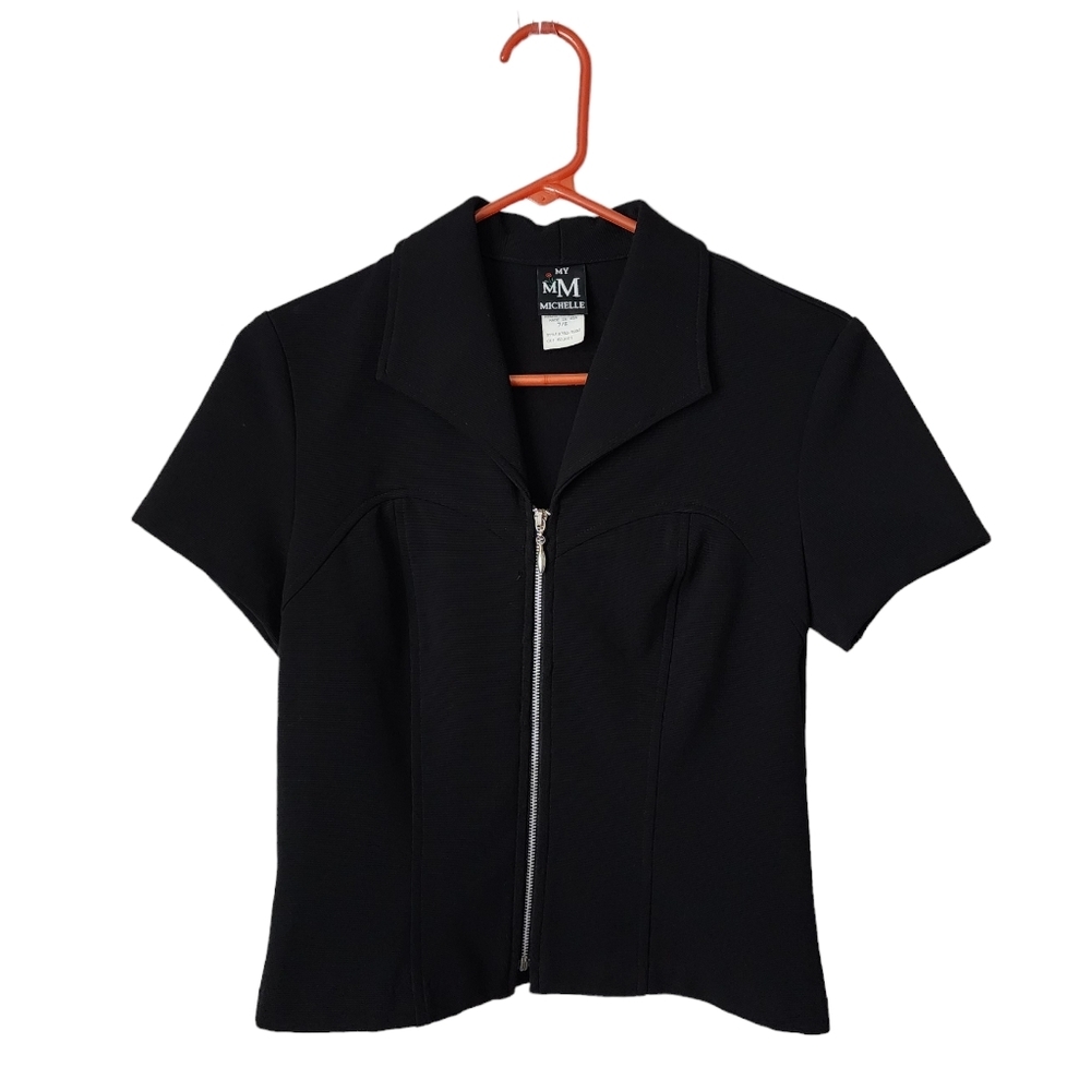 MY MICHELLE x VINTAGE 90's full zip black office core crop top size 7/8